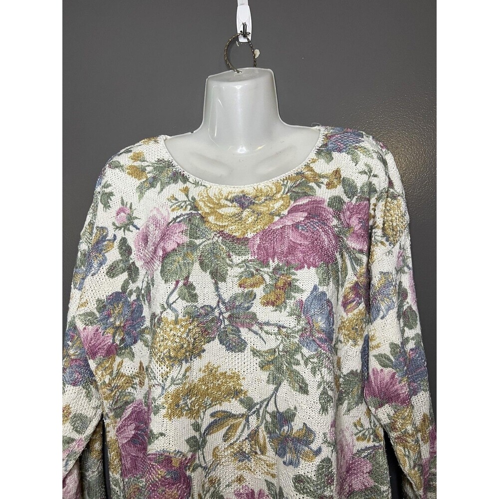 Vintage Denim Republic Sweater Womens Large Multicolor Floral Knit Pullover